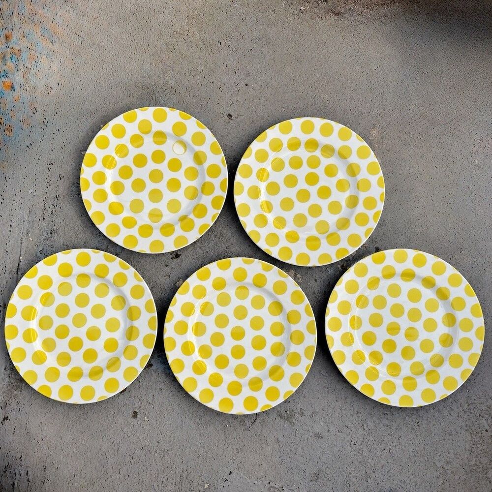 Marc Blackwell New York Dots Lemon Yellow 11.5” Dinner Plates Set of 5 Polka Dot